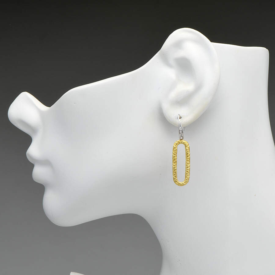 18KYW Diamond(0.10) Textured Two-Tone Drop Earrings-3