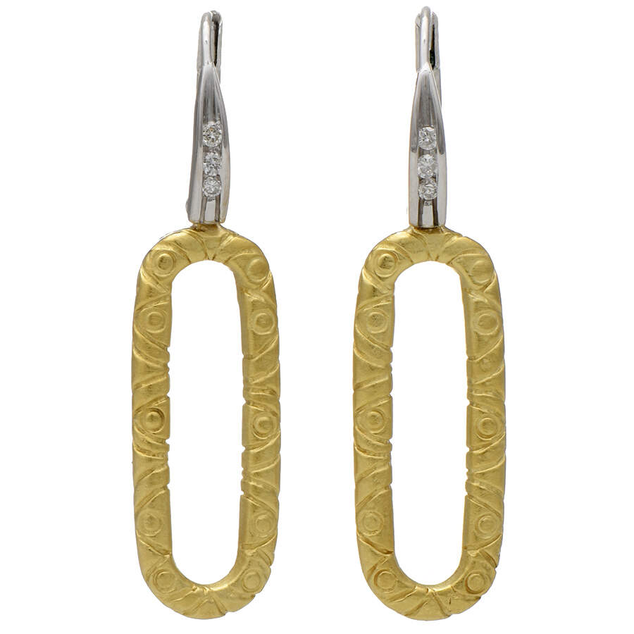 18KYW Diamond(0.10) Textured Two-Tone Drop Earrings-1