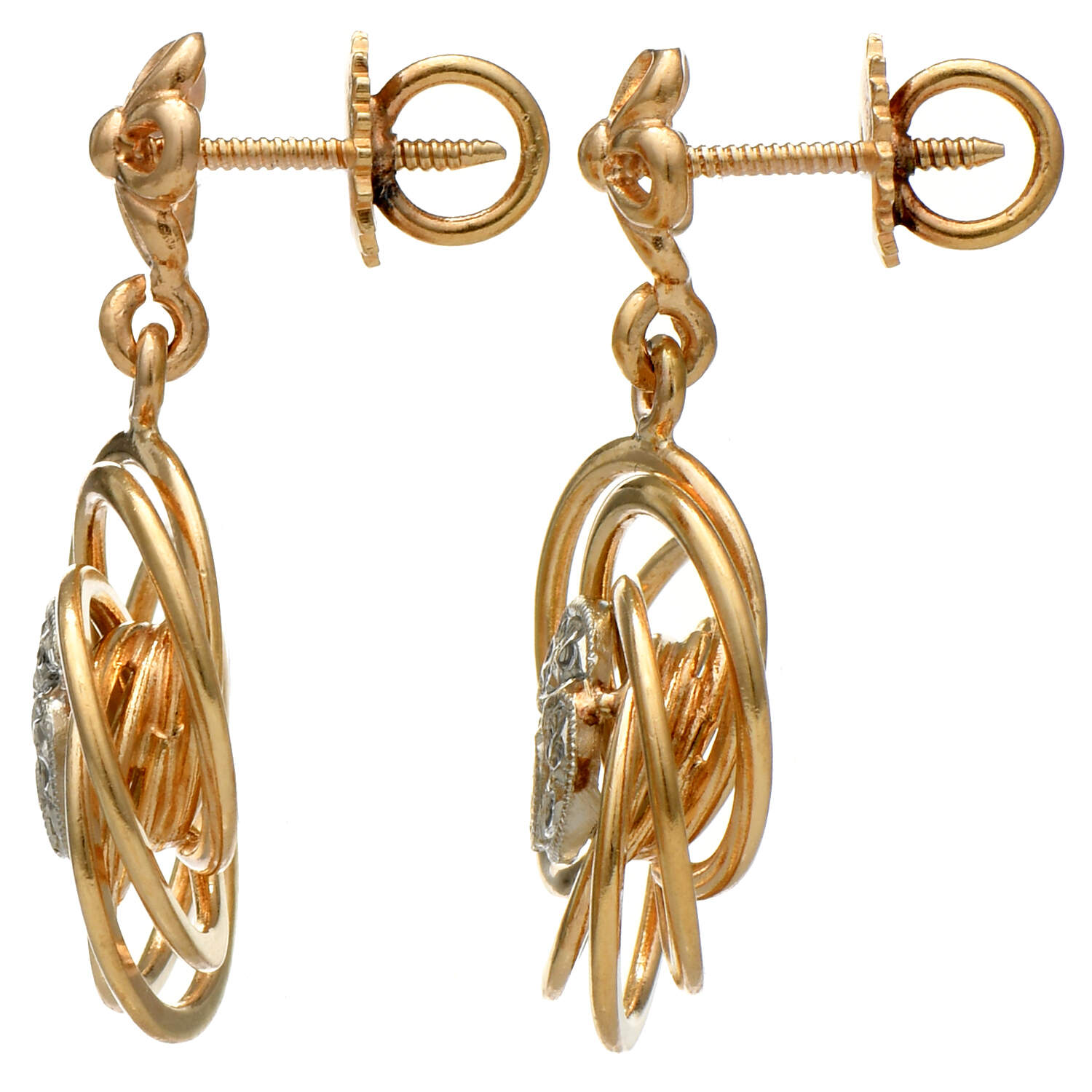 14KYW Two Tone Swirl Dangle Earrings-2