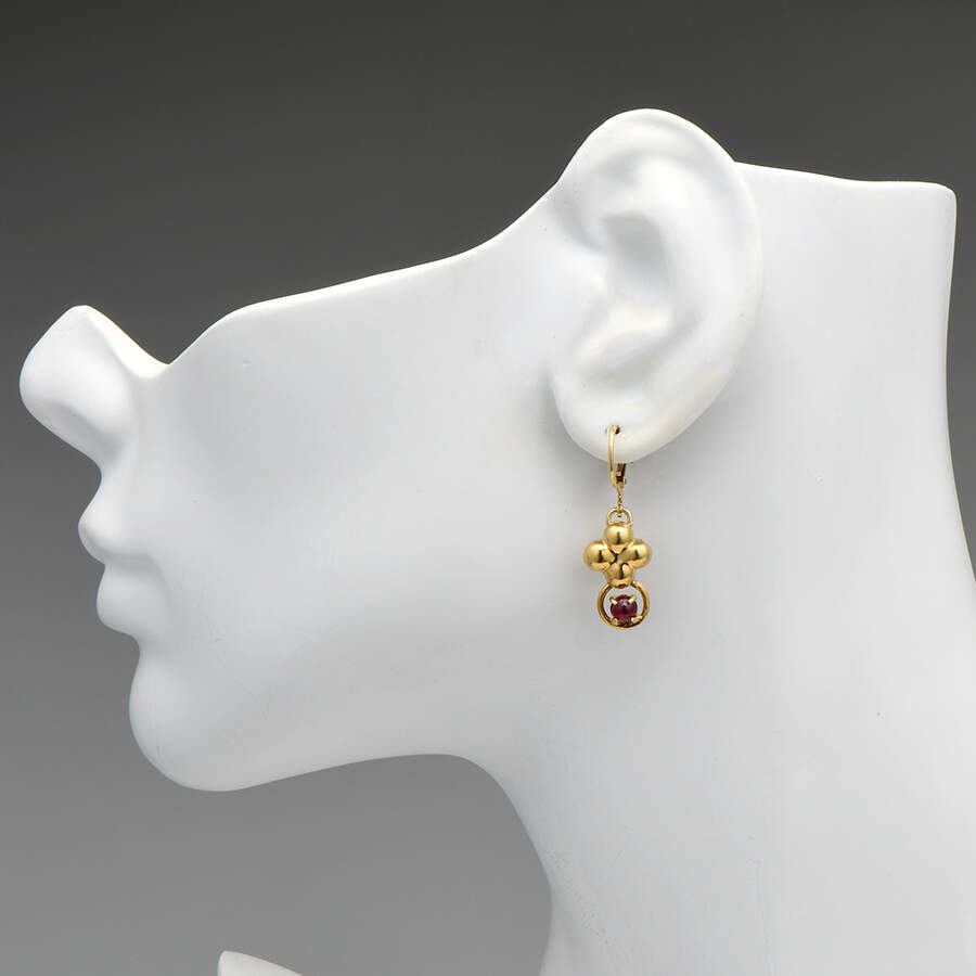 18KY Ruby Flower Dangle Earrings-3