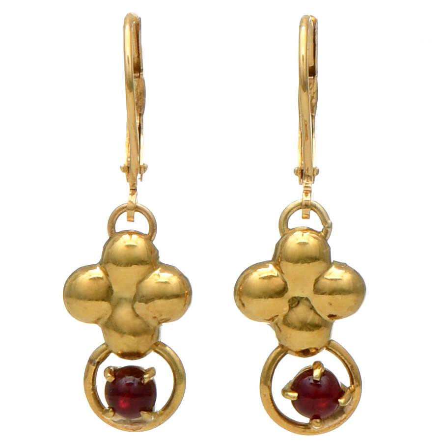 18KY Ruby Flower Dangle Earrings-1
