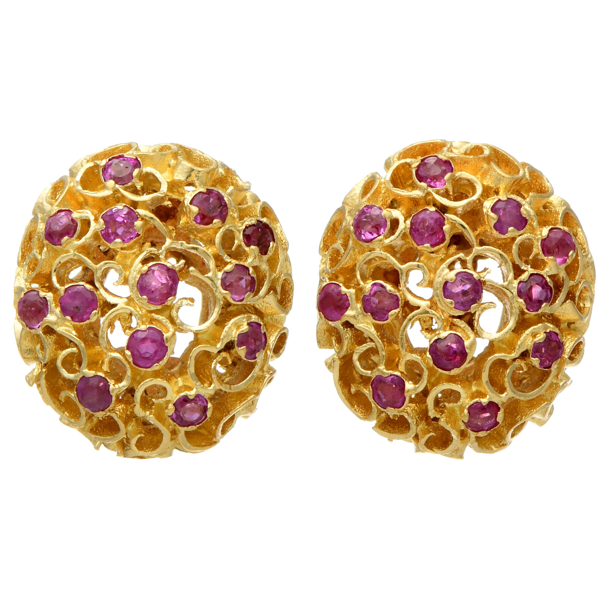 18KY Ruby(0.78) Filigree Dome Earrings-1