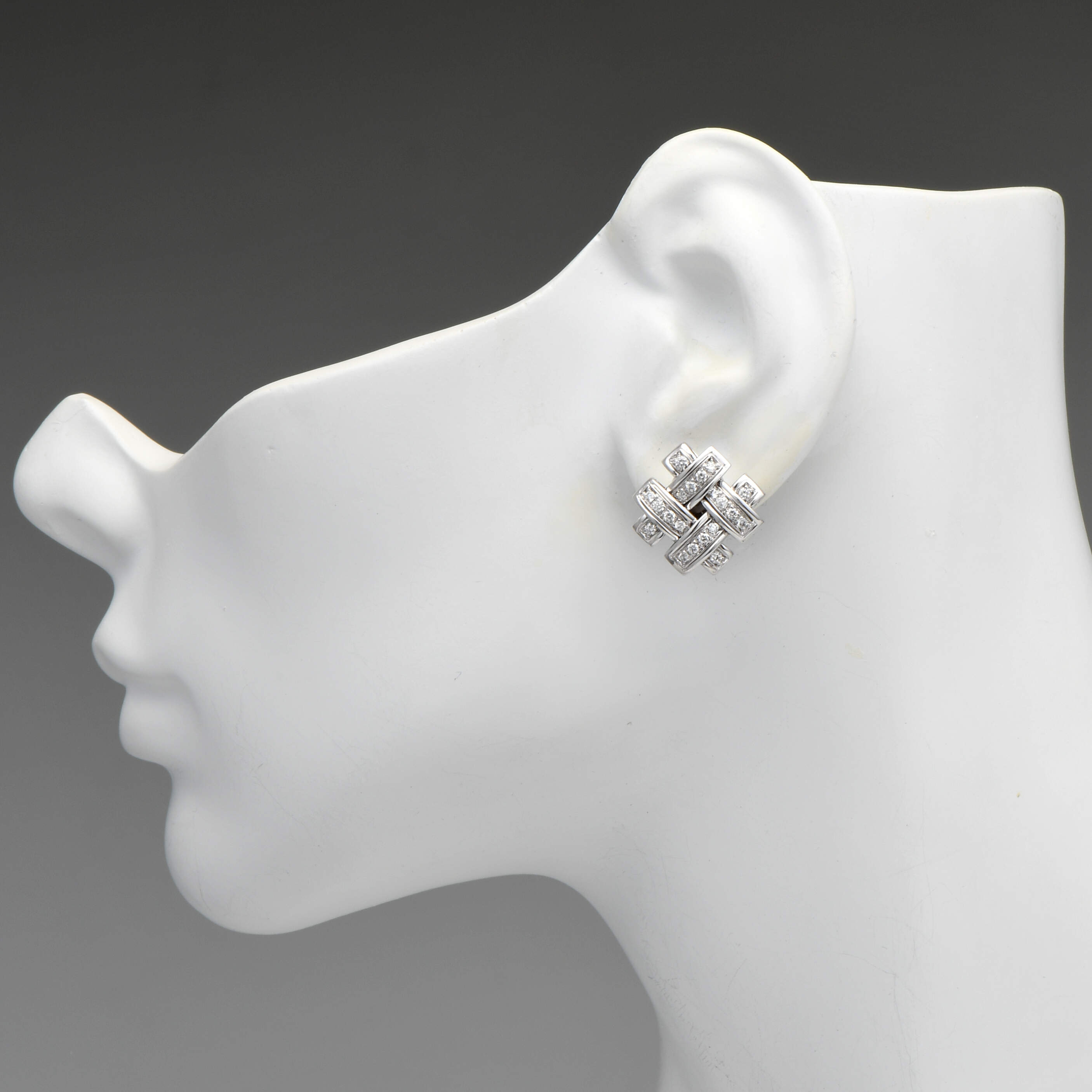 18KW Diamond(0.80) Woven Button Earrings-3