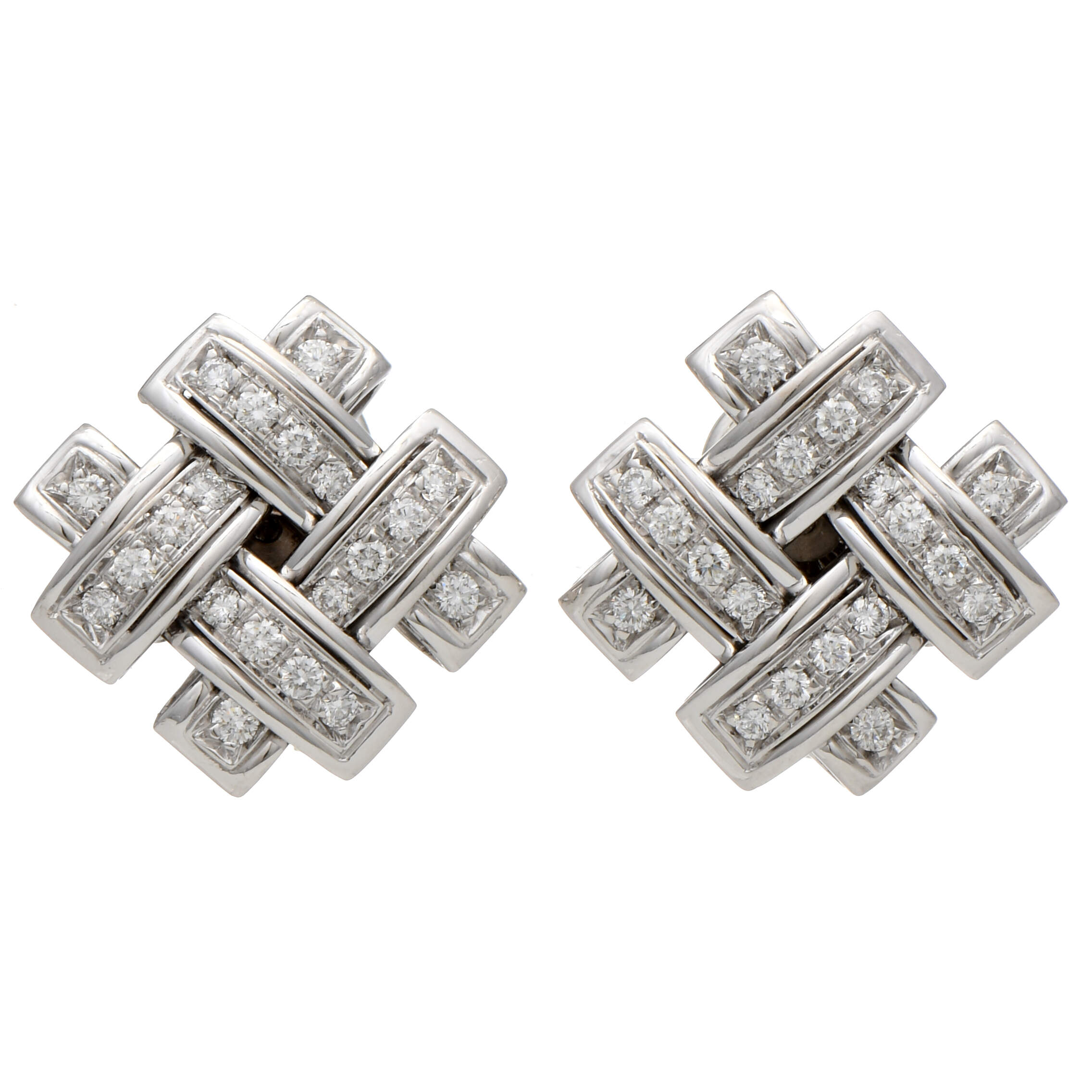 18KW Diamond(0.80) Woven Button Earrings-1