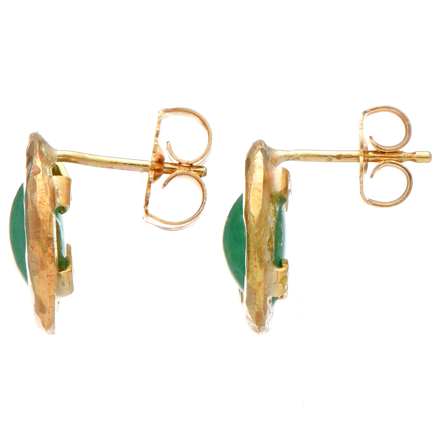 18KY Green Jade (3.0) Hammered Button Earrings-2