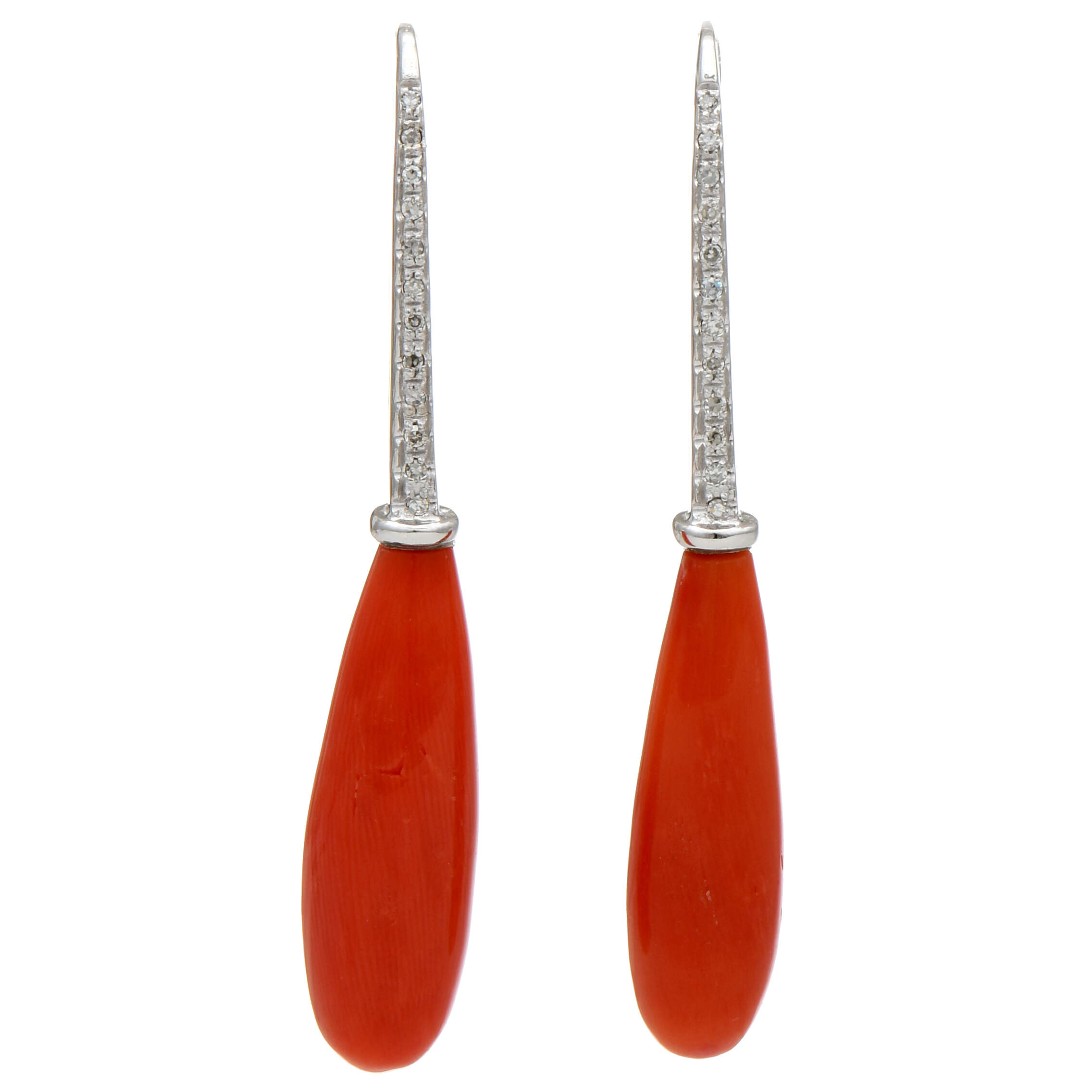 9KW Coral & Diamond(0.12) Accent Drop Earrings-1