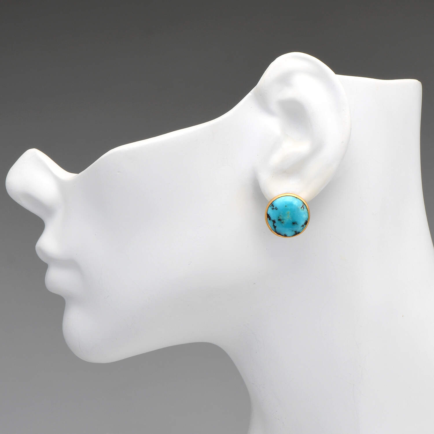 9KY Natural Turquoise Button Earrings-3