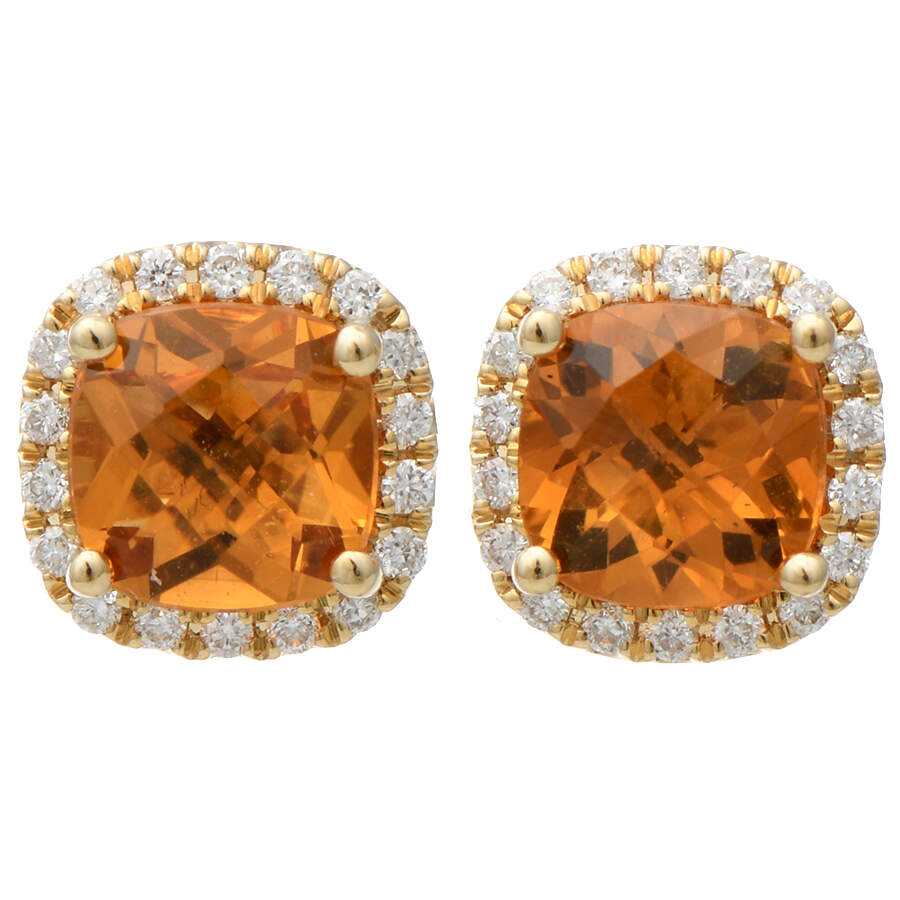 14KY Citrine(1.10) & Diamond(0.09)  Halo Stud Earrings-1