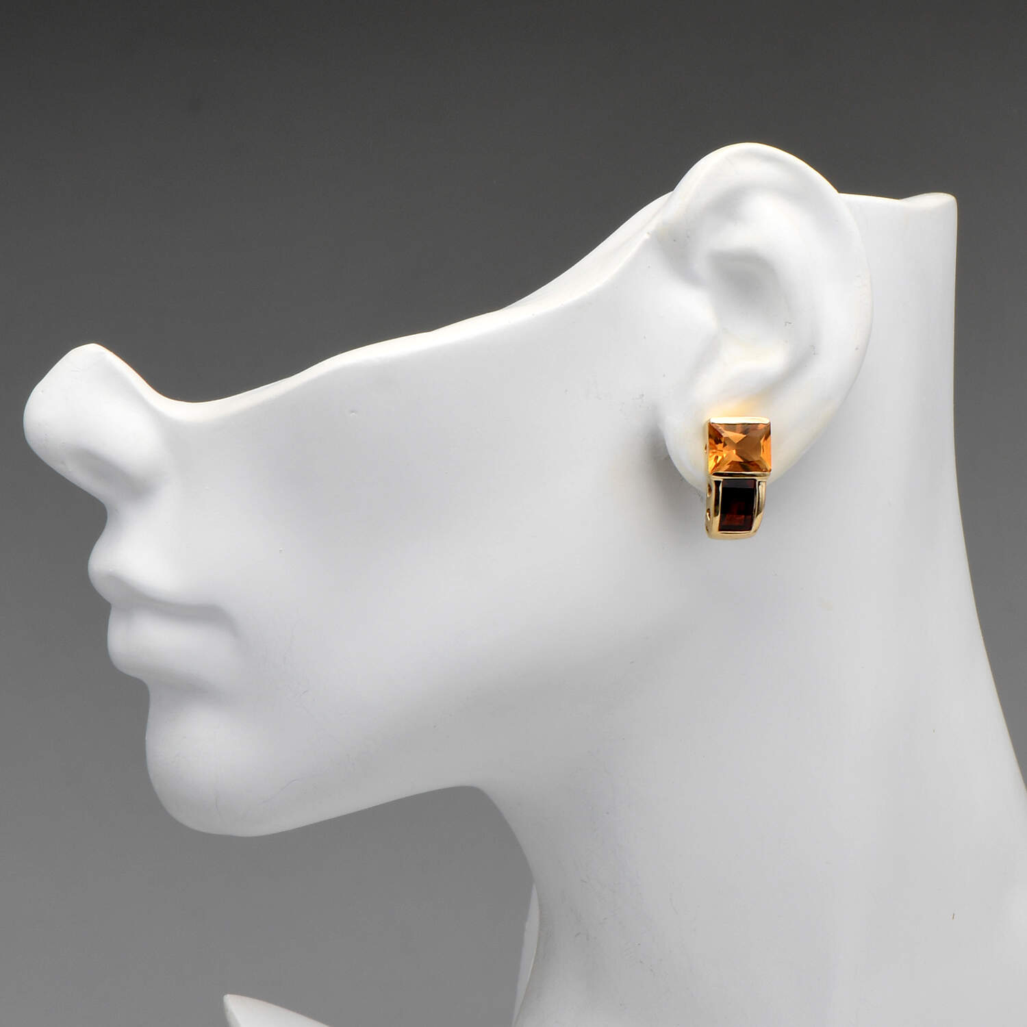 14KY Citrine(7.90) & Garnet(3.90) Bezel Earrings-3