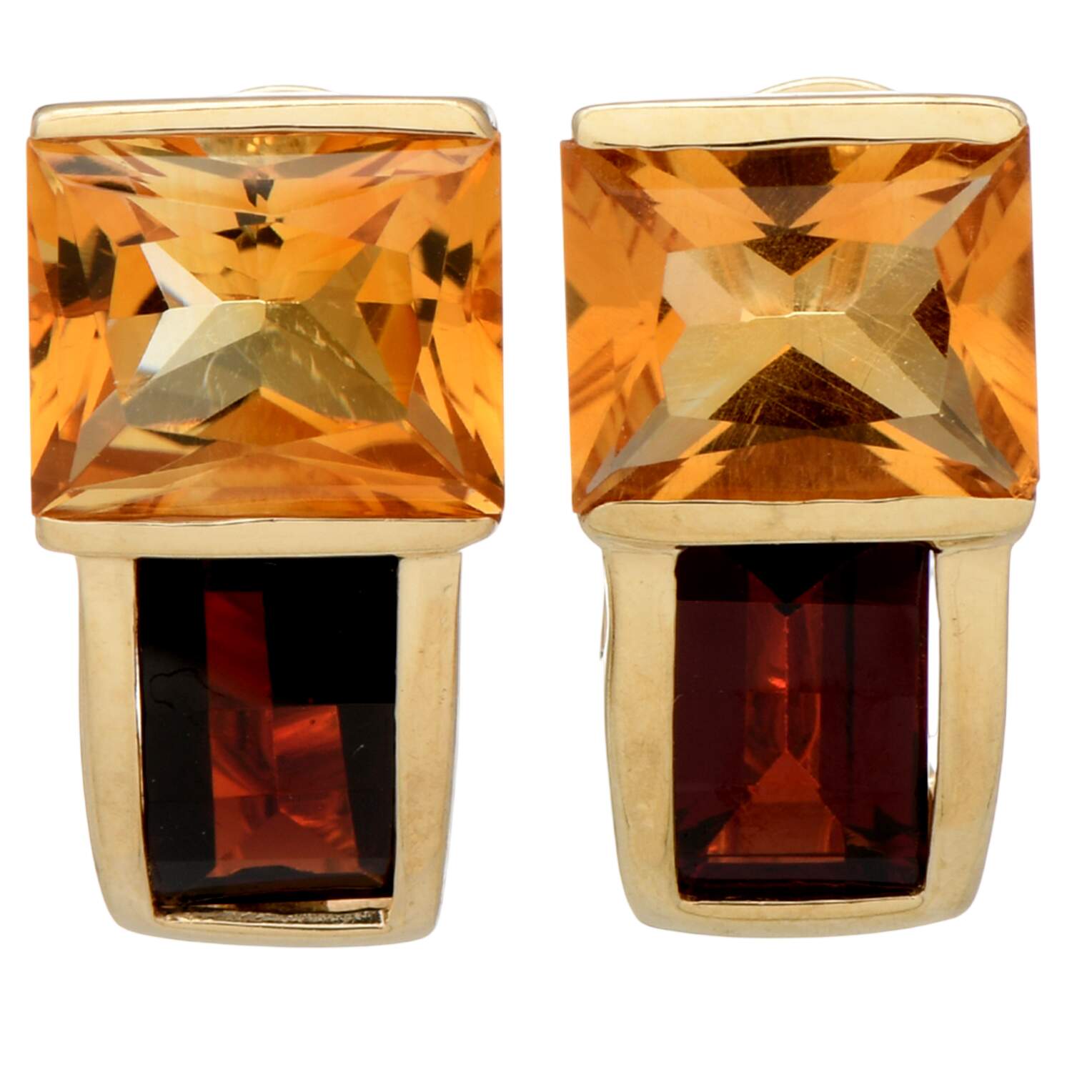 14KY Citrine(7.90) & Garnet(3.90) Bezel Earrings-1