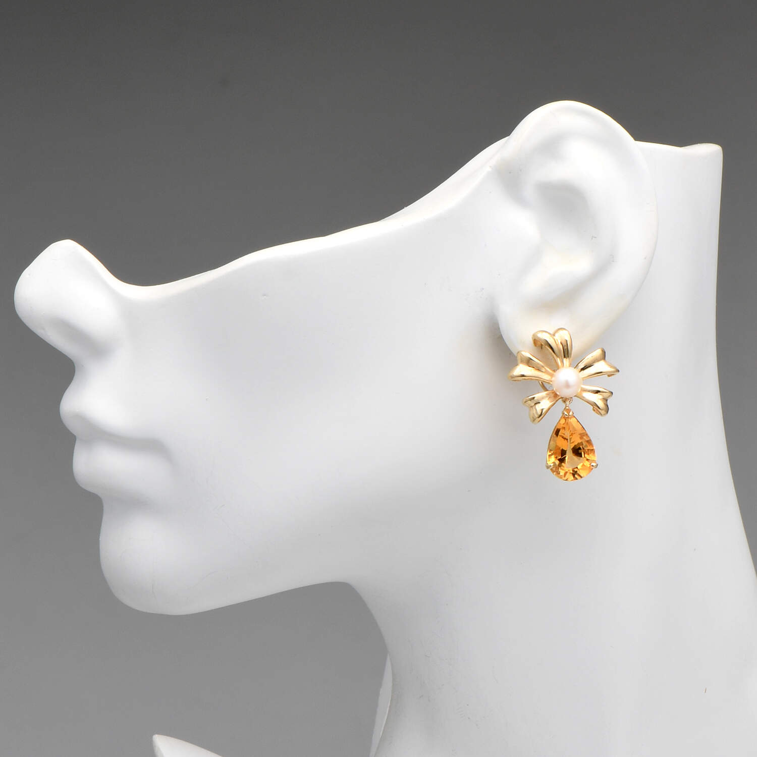 14KY Citrine(9.90) & Pearl(6.30 mm) Bow Drop Earrings-3