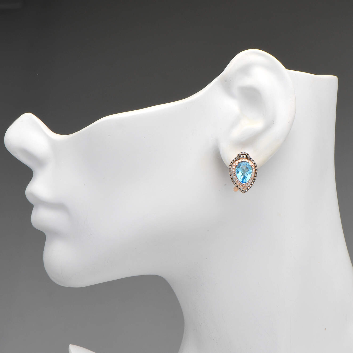 14KR Blue Topaz (4.48) & Brown & White (0.46) Diamond Earrings-3