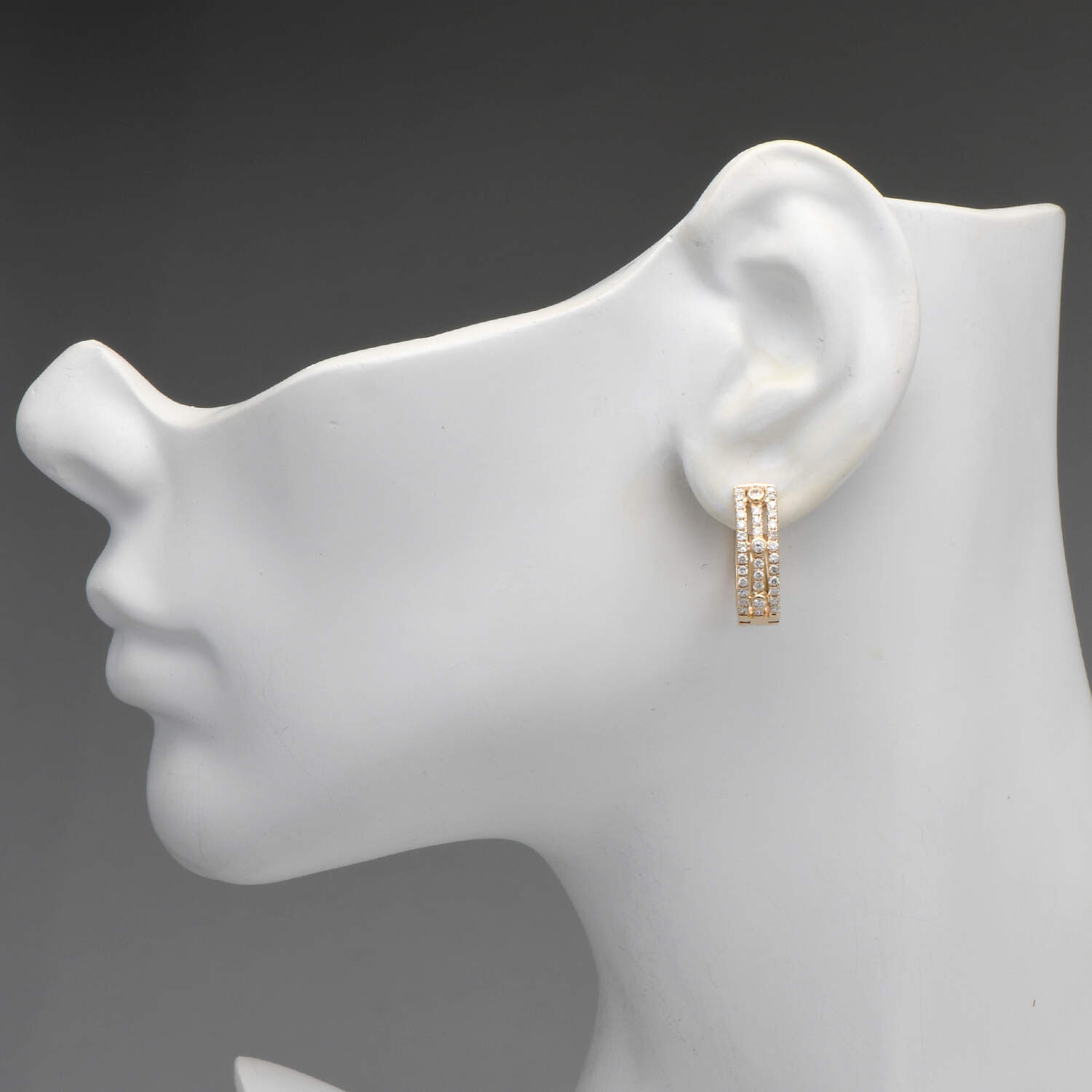 14KY Triple Row Diamond (1.14) Hoop Earrings-3