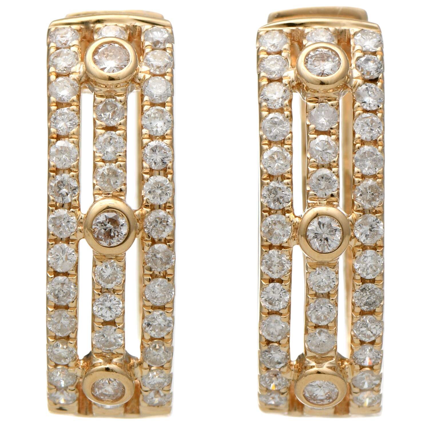 14KY Triple Row Diamond (1.14) Hoop Earrings-1
