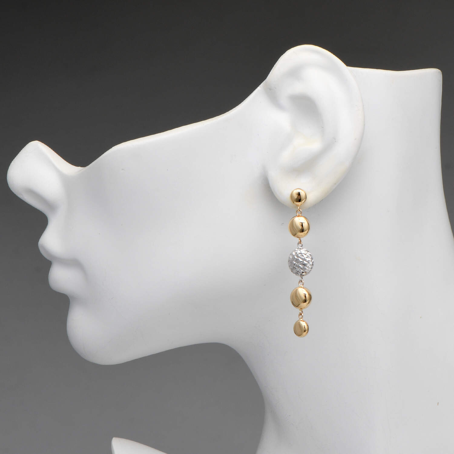 14KYW Two-Tone Ball Droplet Earrings-3