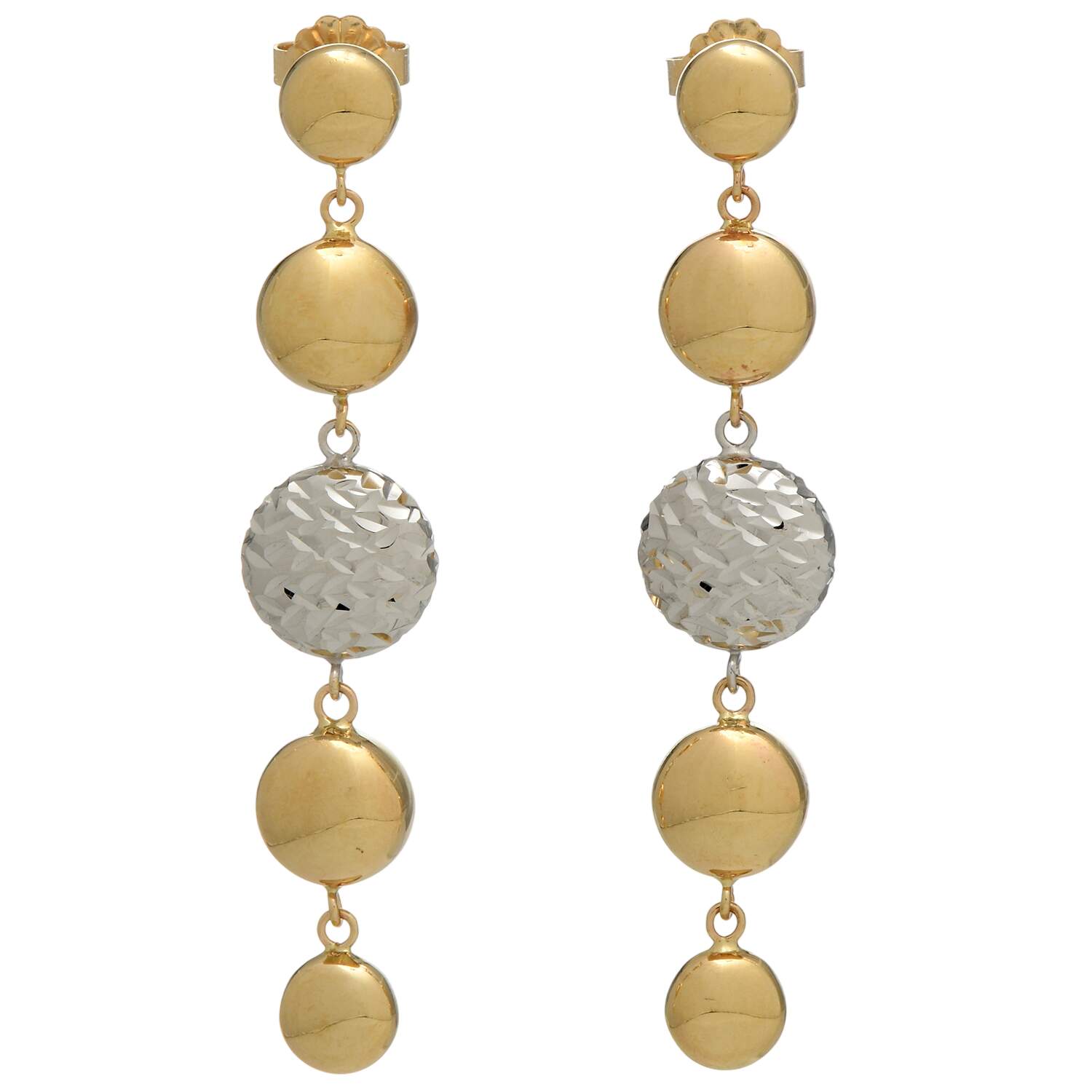 14KYW Two-Tone Ball Droplet Earrings-1