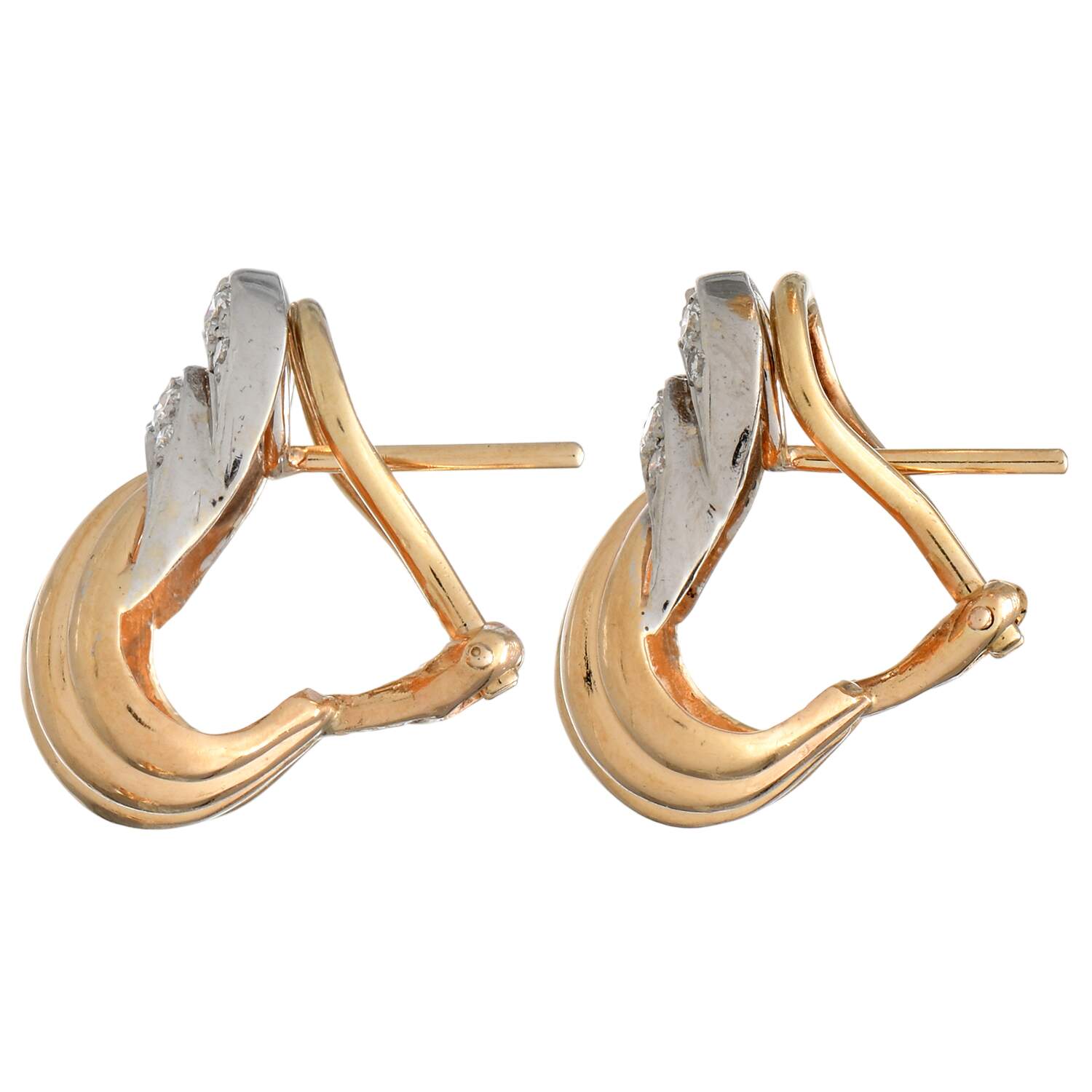 14KYW Diamond(0.32) Ribbed Half-Hoop Earrings-2