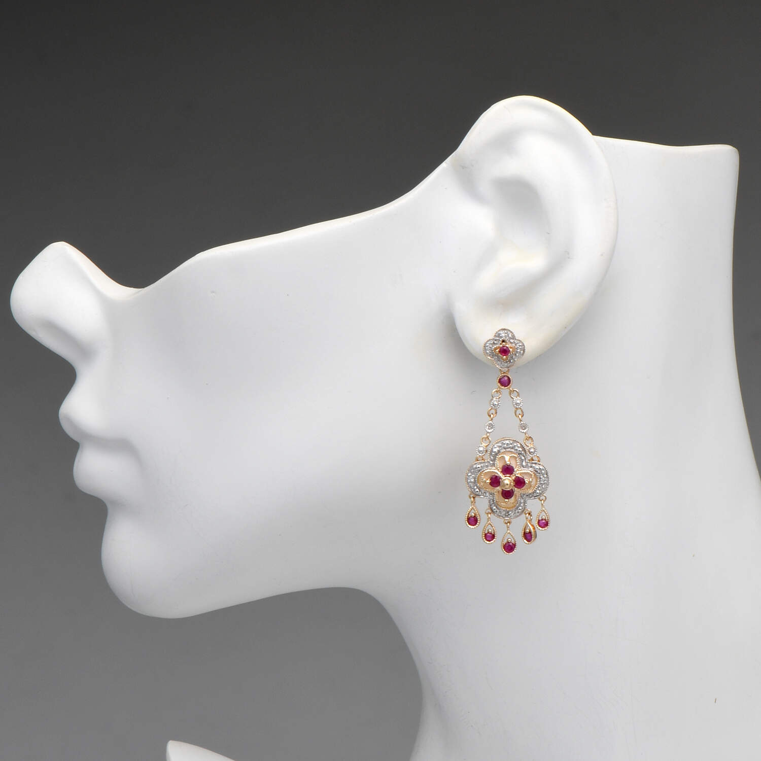 14KYW Ruby(0.94) Diamond(0.10) & Mother of Pearl Swing Earrings-3