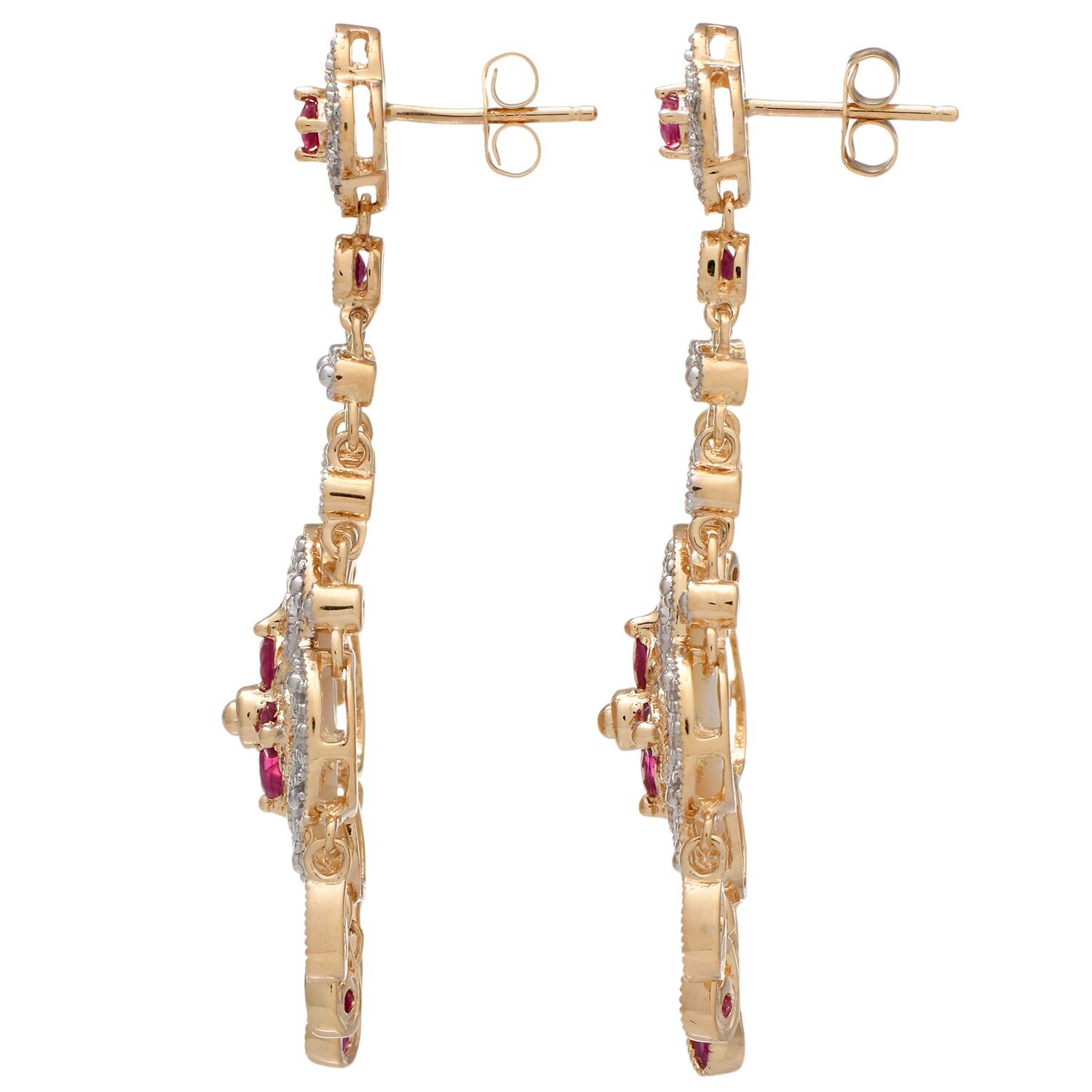 14KYW Ruby(0.94) Diamond(0.10) & Mother of Pearl Swing Earrings-2