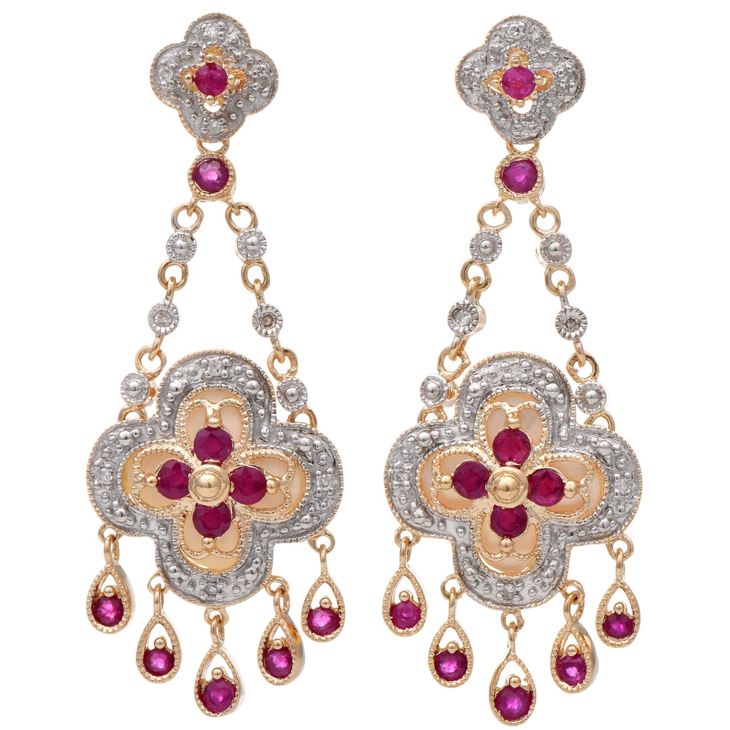 14KYW Ruby(0.94) Diamond(0.10) & Mother of Pearl Swing Earrings-1