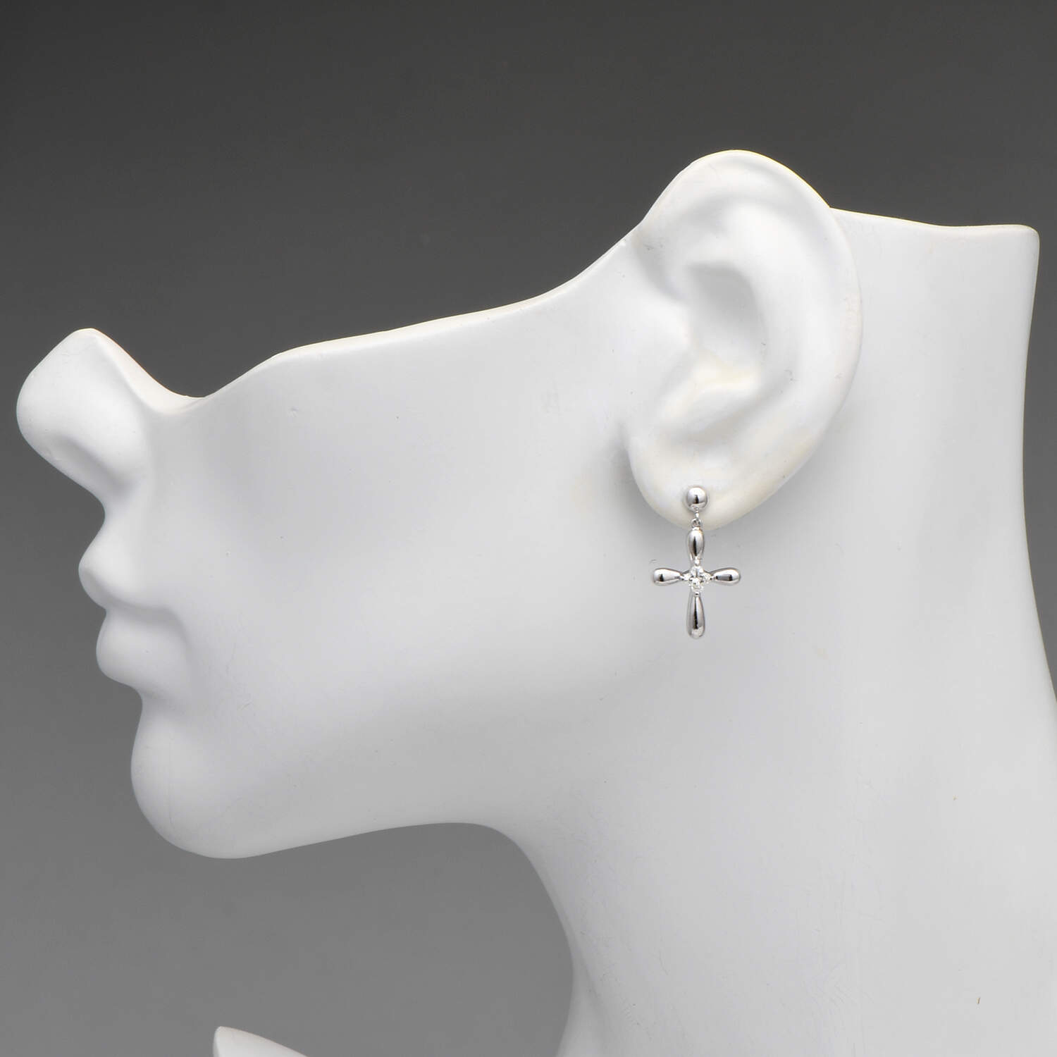 Platinum Fancy Cut Diamond (0.46) Cross Earrings-3