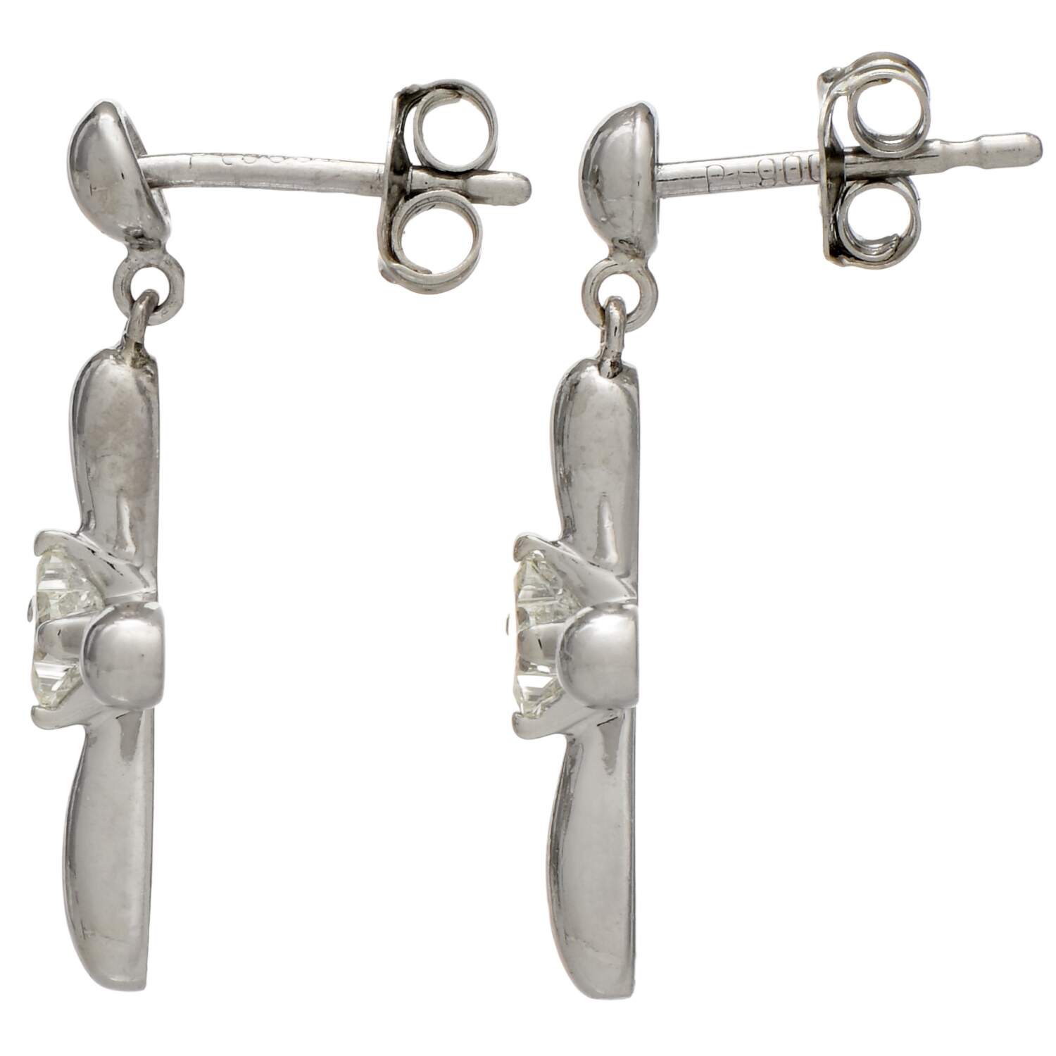 Platinum Fancy Cut Diamond (0.46) Cross Earrings-2