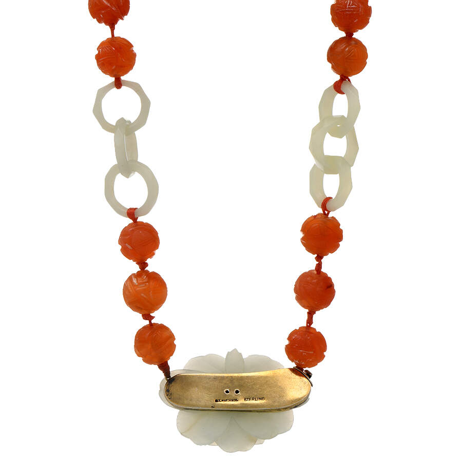 Rare G.T. Marsh & Co. Art Deco Jadeite Jade & Carnelian Necklace-2