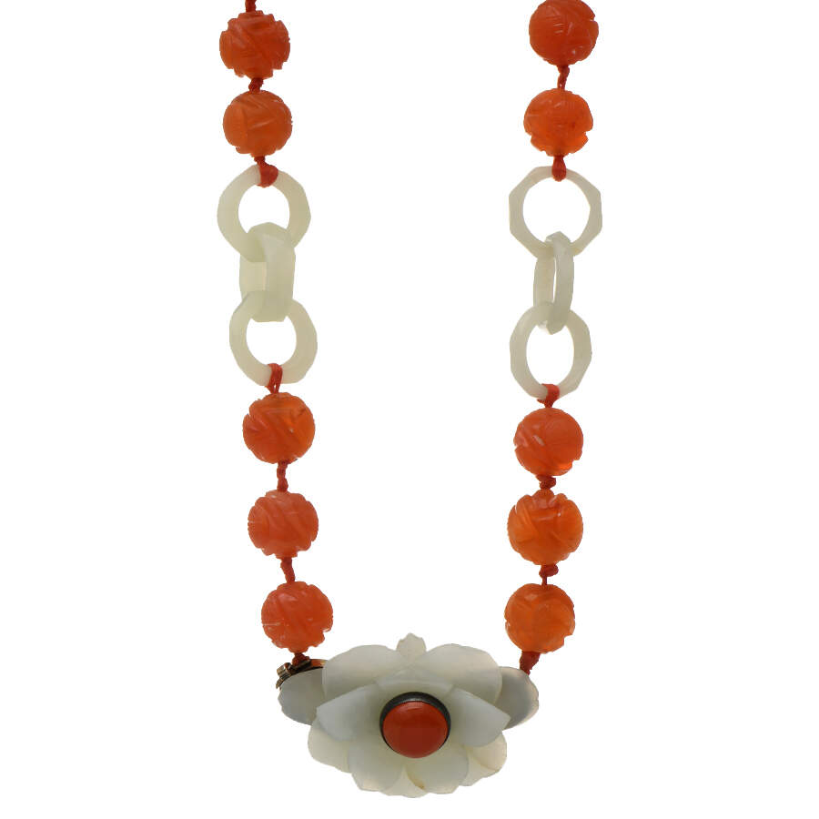 Rare G.T. Marsh & Co. Art Deco Jadeite Jade & Carnelian Necklace-1