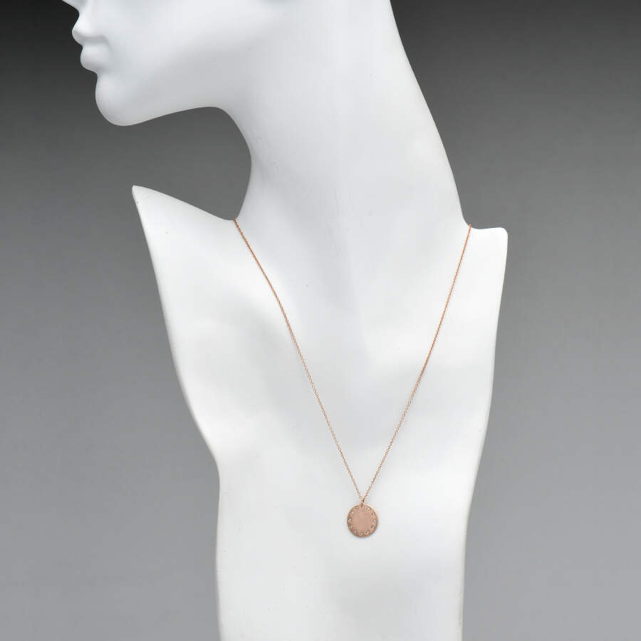 14KR Diamond(0.12) Accent Circle Disc Necklace-4