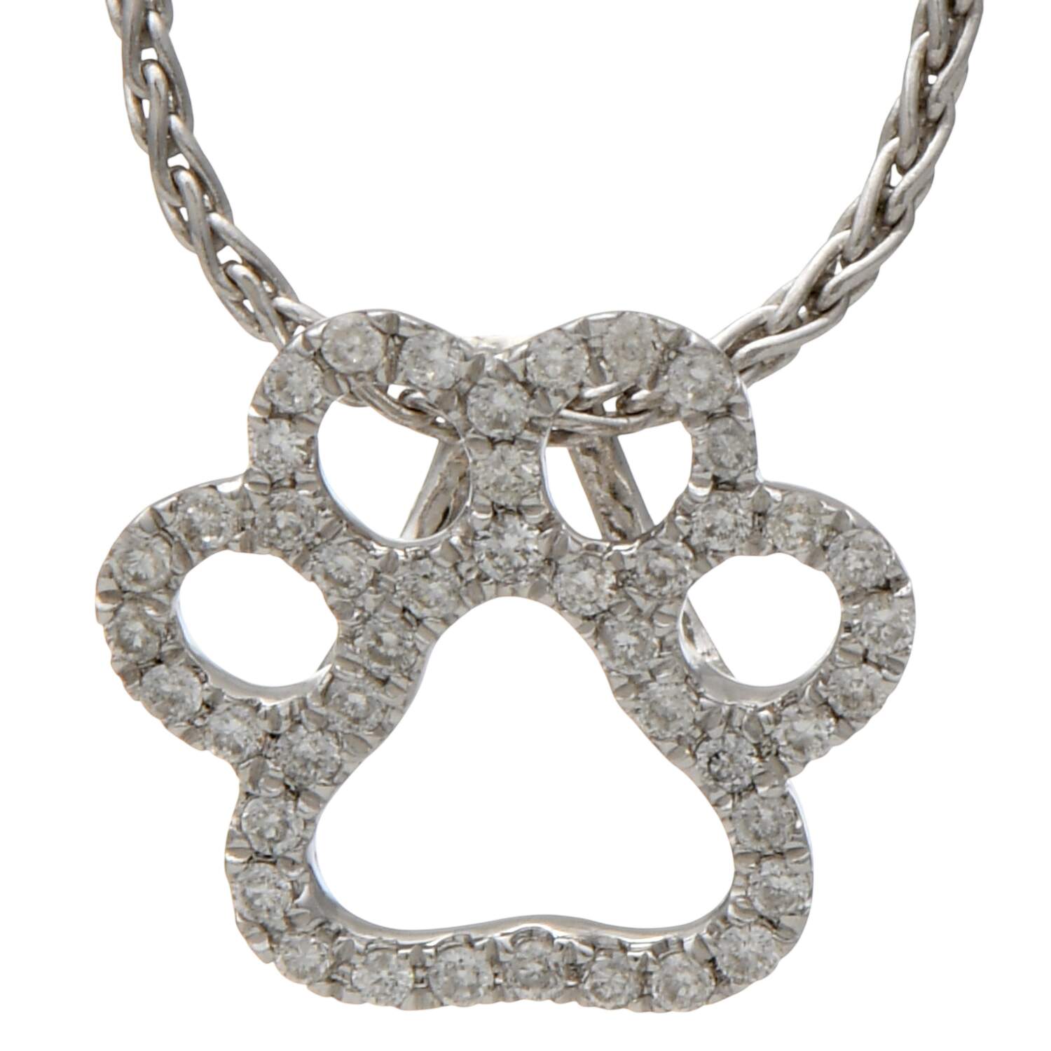 18/14KW Small Diamond(0.08) Paw Print Necklace-1