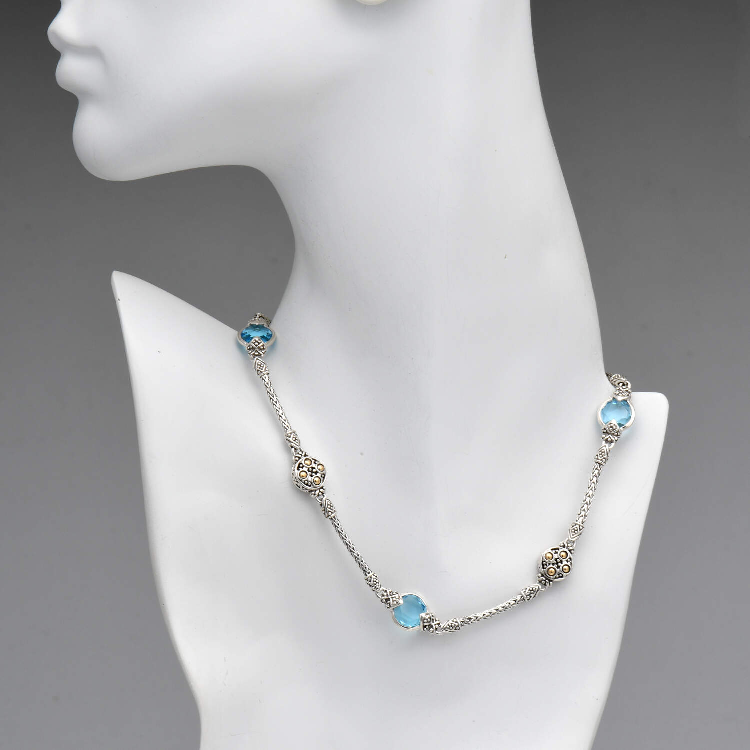 John Hardy "Dot" SS/18KY Blue Topaz (3.5) Station Necklace-3