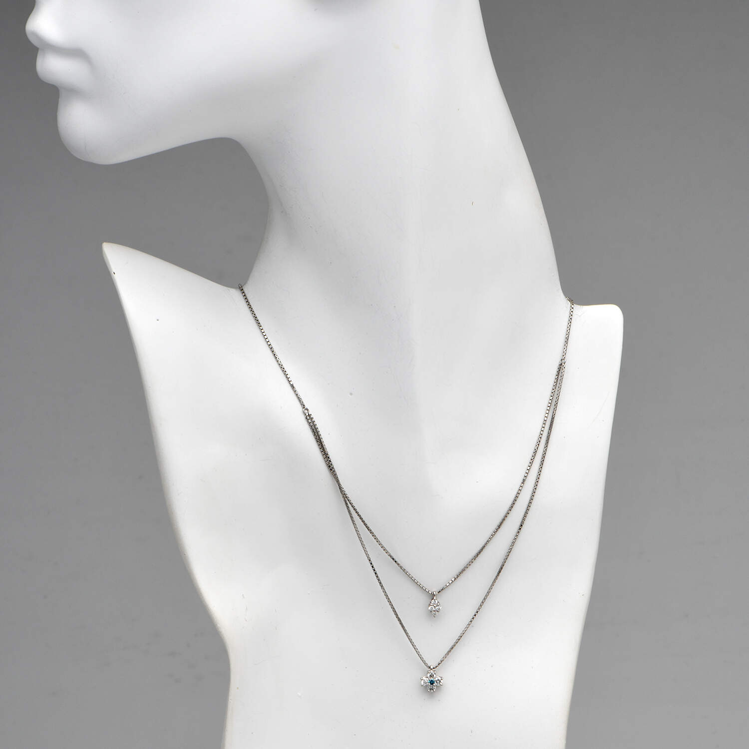 Platinum Double Diamond(0.42) Tier Necklace-5