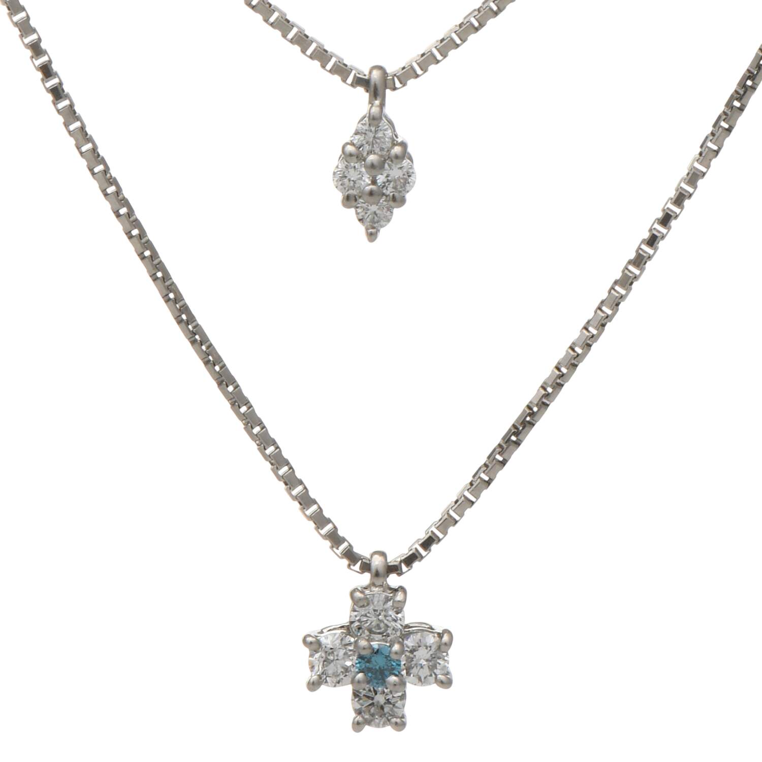 Platinum Double Diamond(0.42) Tier Necklace-4