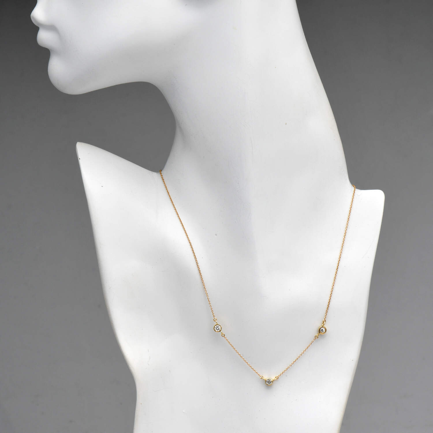 14KY Diamond(0.52) Trio Adjustable Station Necklace-4