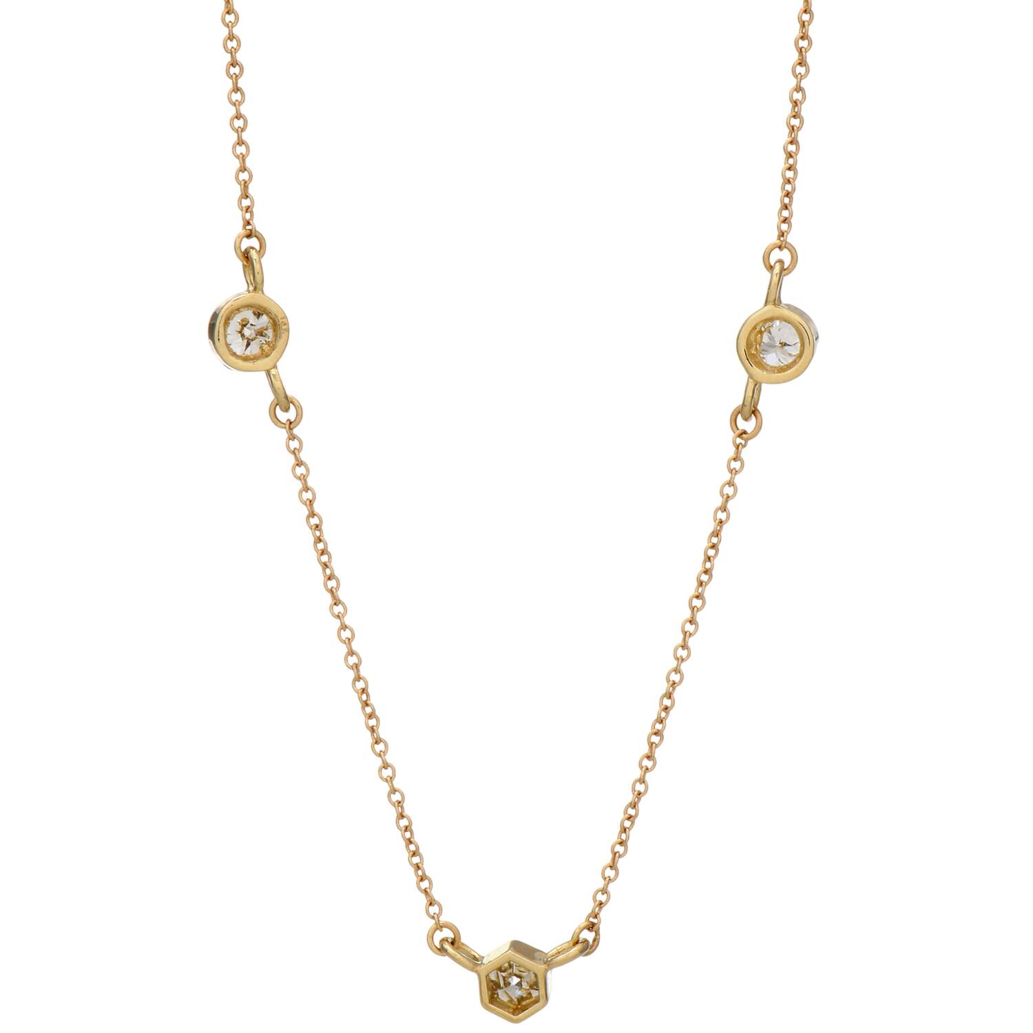 14KY Diamond(0.52) Trio Adjustable Station Necklace-2