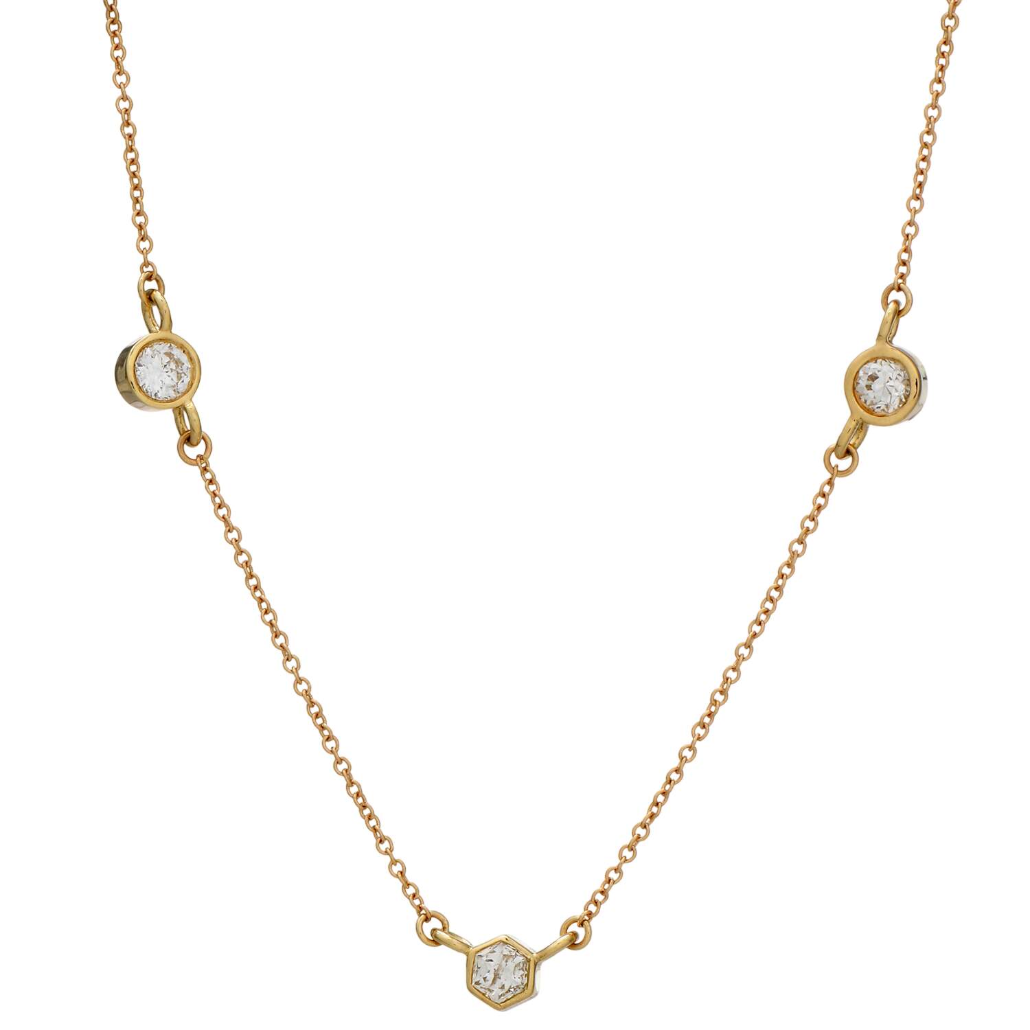 14KY Diamond(0.52) Trio Adjustable Station Necklace-1