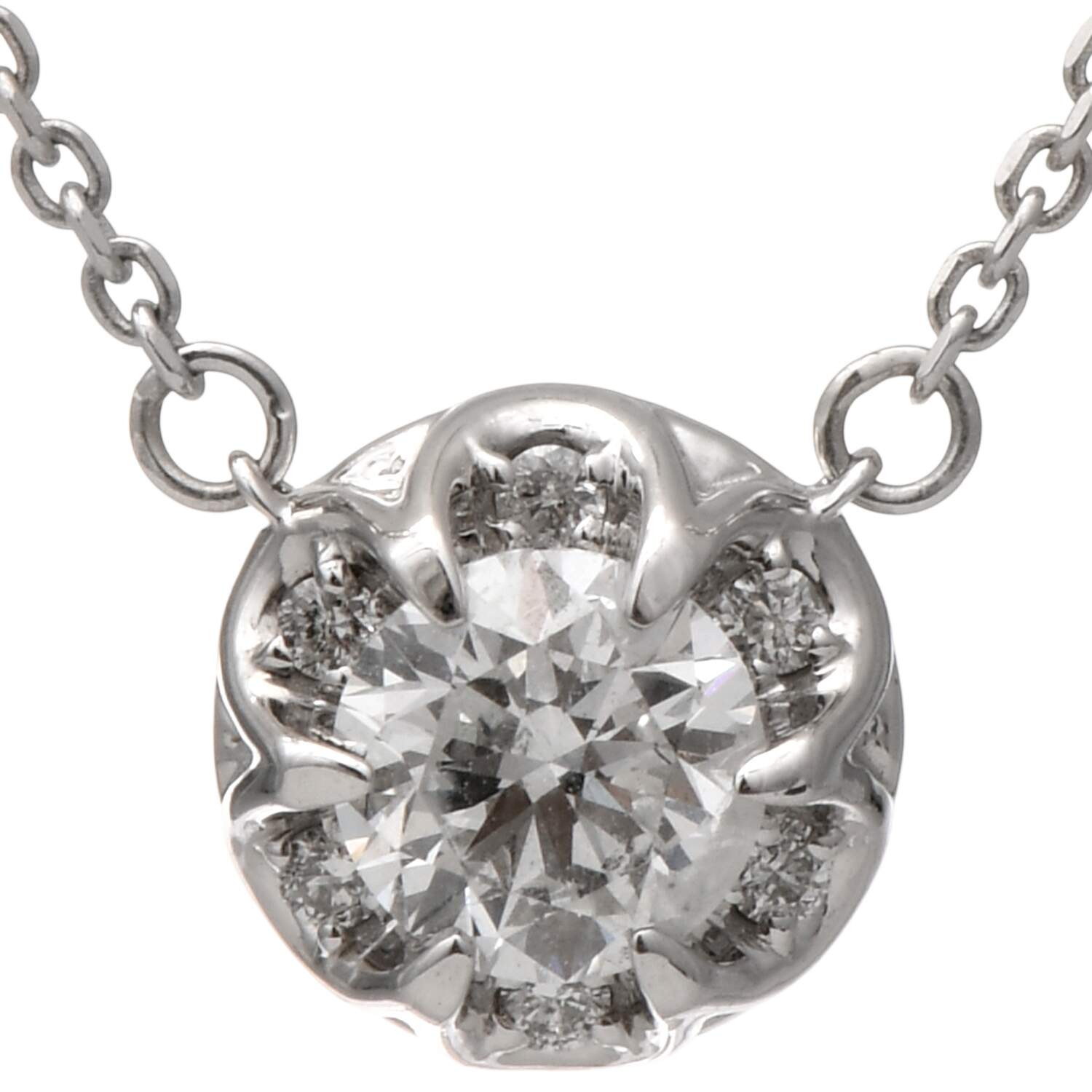 14KW Diamond(0.56) Cluster & Bezel Set (0.09) Station Necklace-1