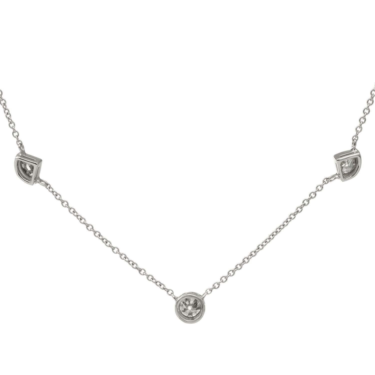 14KW Diamond(0.46) Trio Bezel Set Station Necklace-2