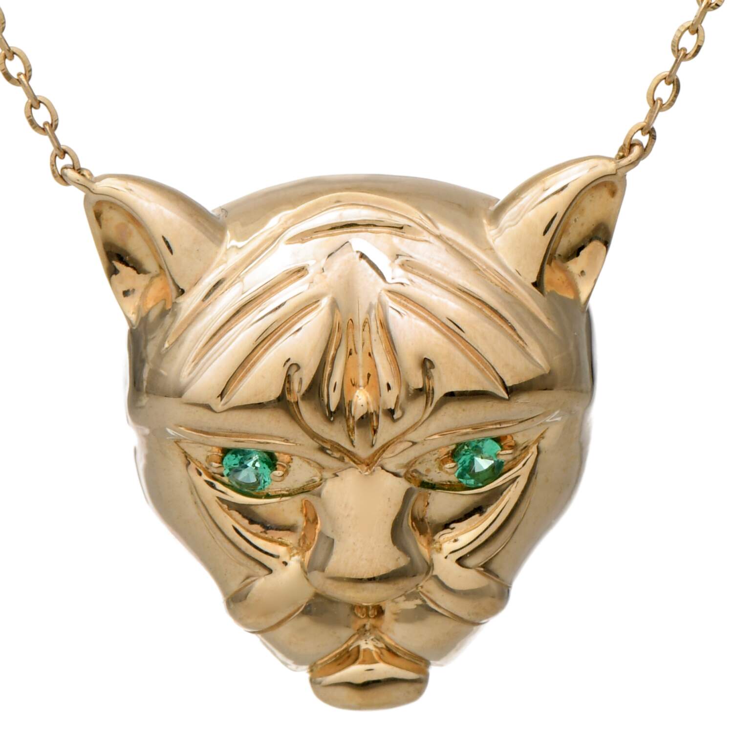 14KY Emerald (0.03) Sculpted Panther Pendant Adjustable Necklace-1