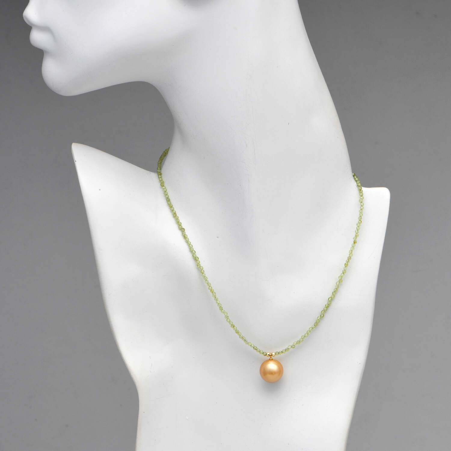 18KY Golden South Sea Pearl (12.5 mm) & Peridot (6.0) Necklace-3