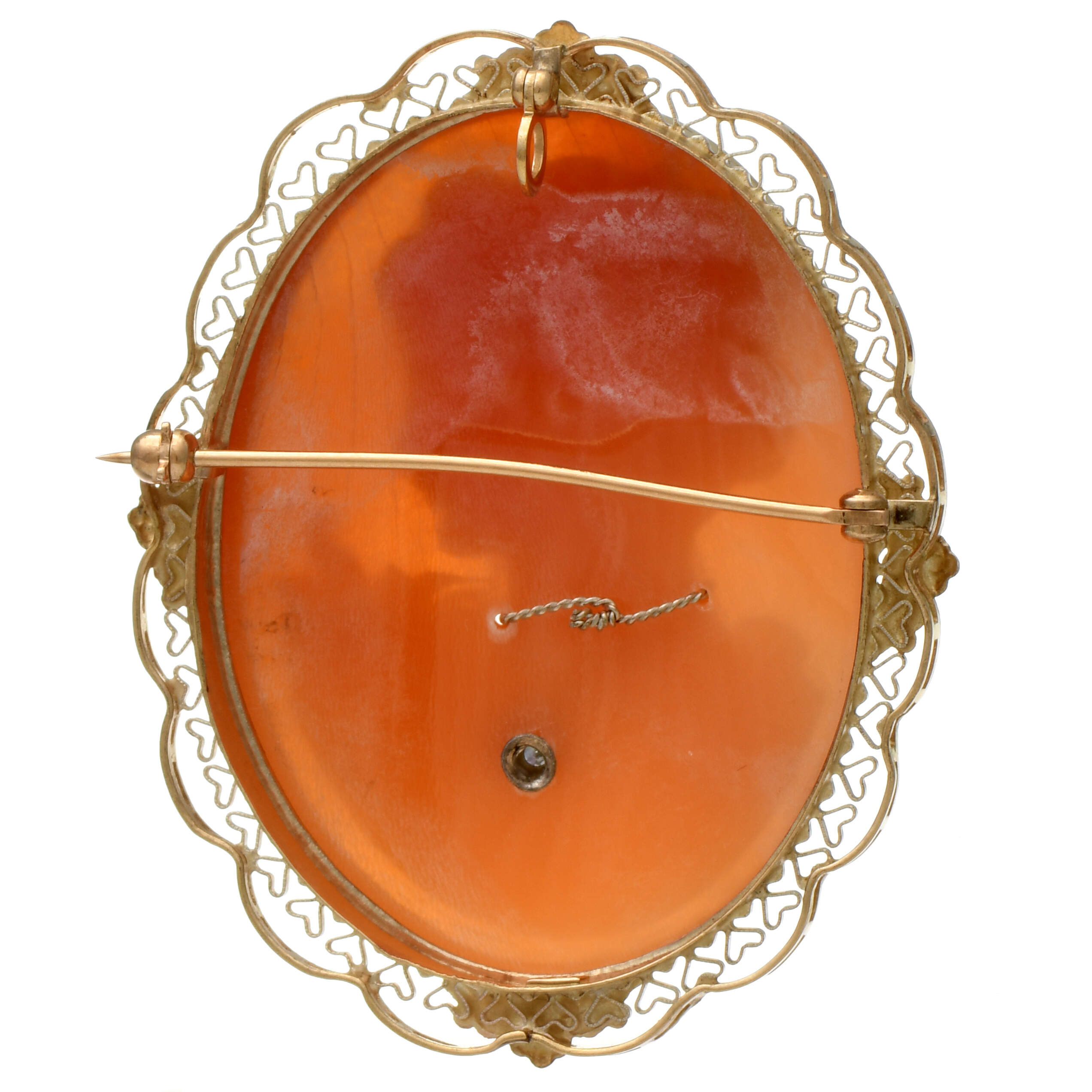 14KY Victorian Large Shell Cameo with Diamond Accent Pin-2