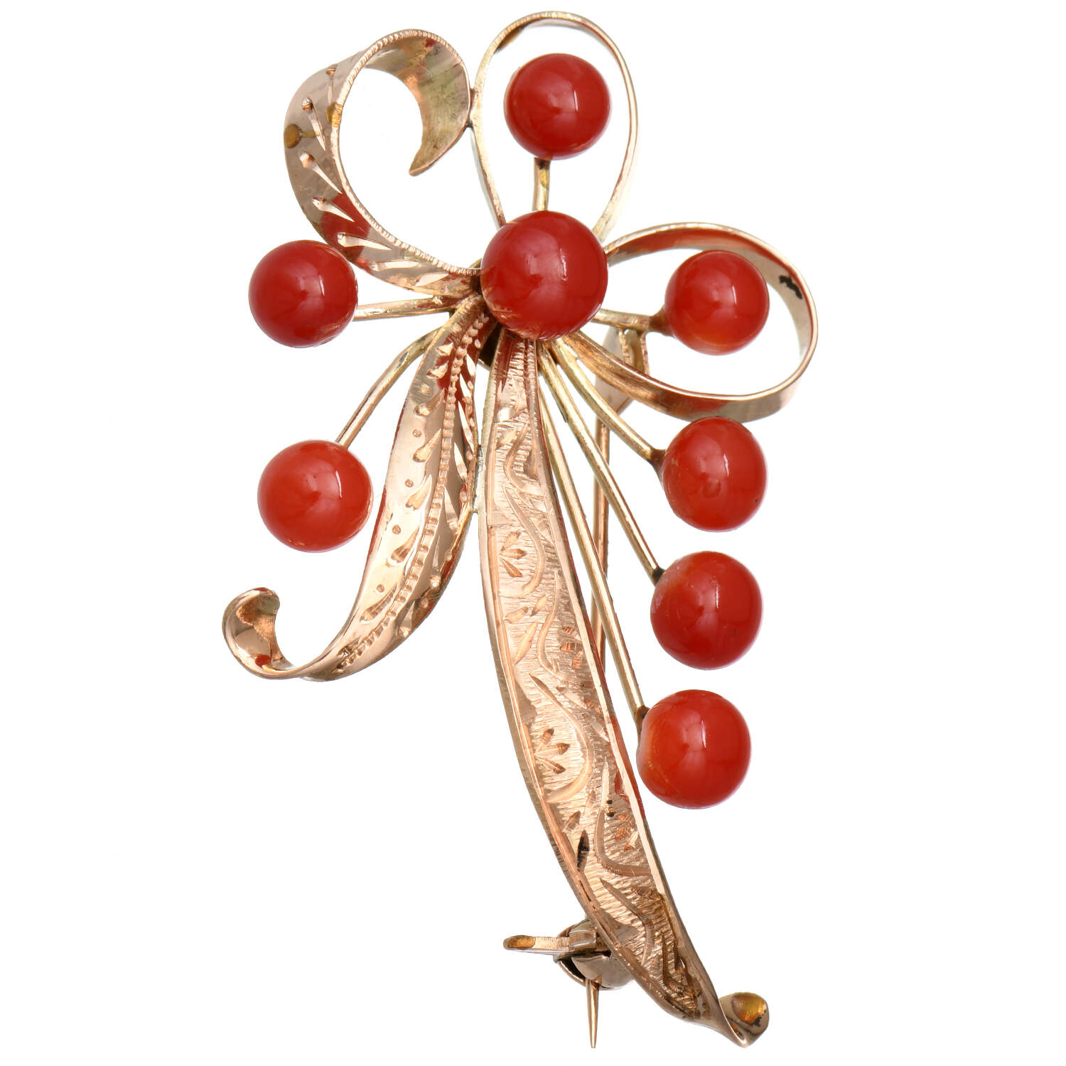 18KY Vintage Red Coral Swirl Pin-1