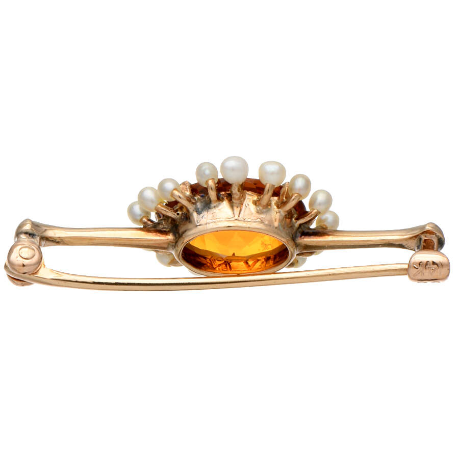 14KY Vintage Citrine(2.05) & Seed Pearl Pin-2