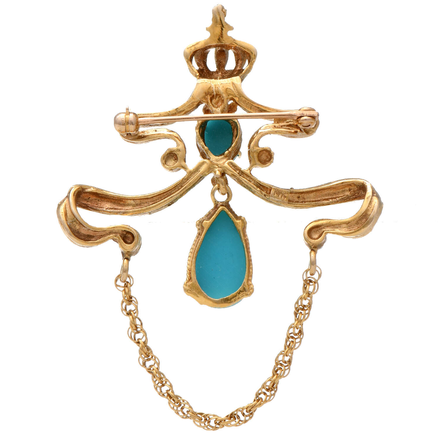 14KY Turquoise Regal Brooch Pin-2