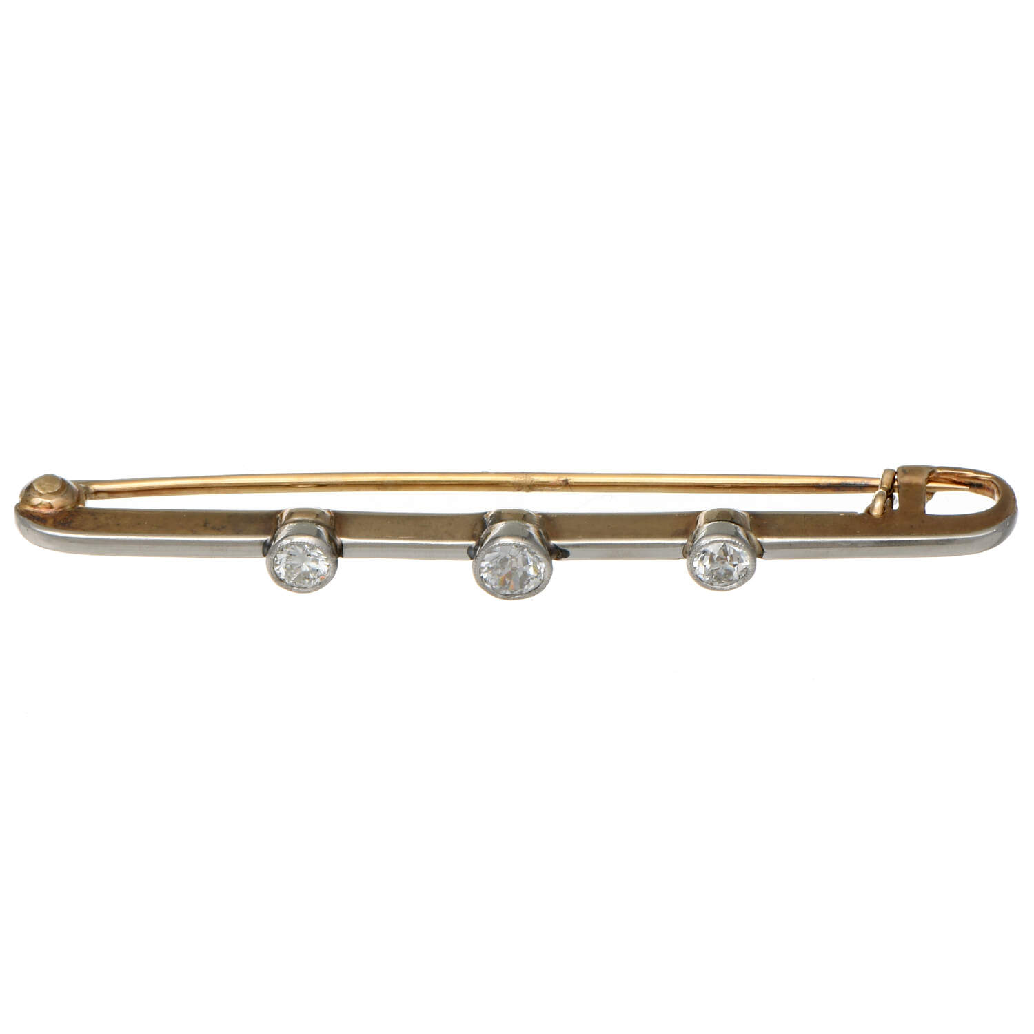 12/10KYW Art Deco Three Stone Diamond(0.38) Safety Pin-1
