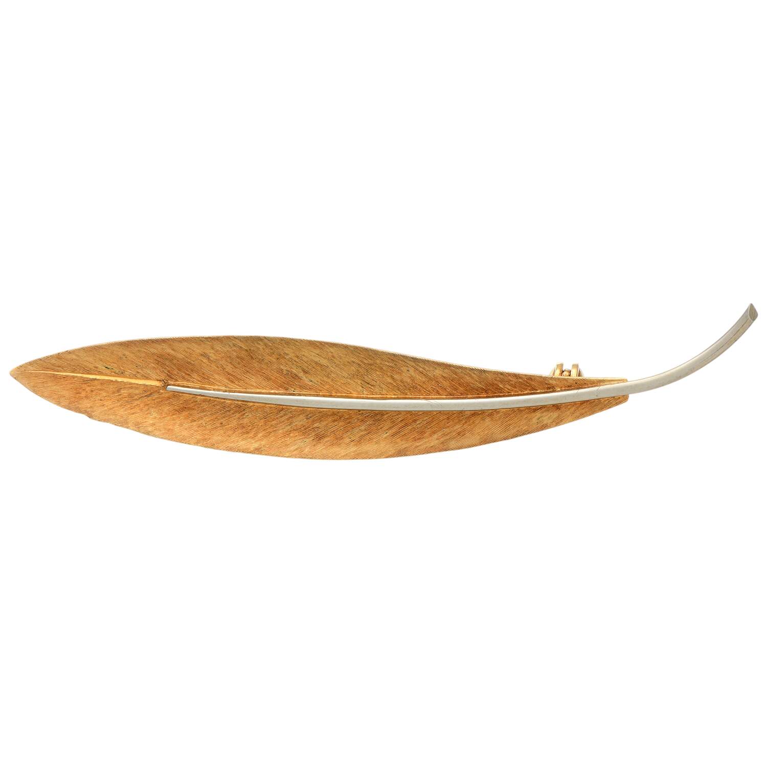 18KYW Modernist Textured Leaf Pin-1