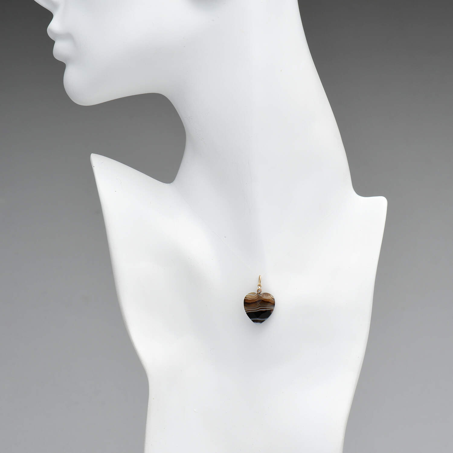 12KY Vintage Banded Agate & Diamond Accent Pendant-3