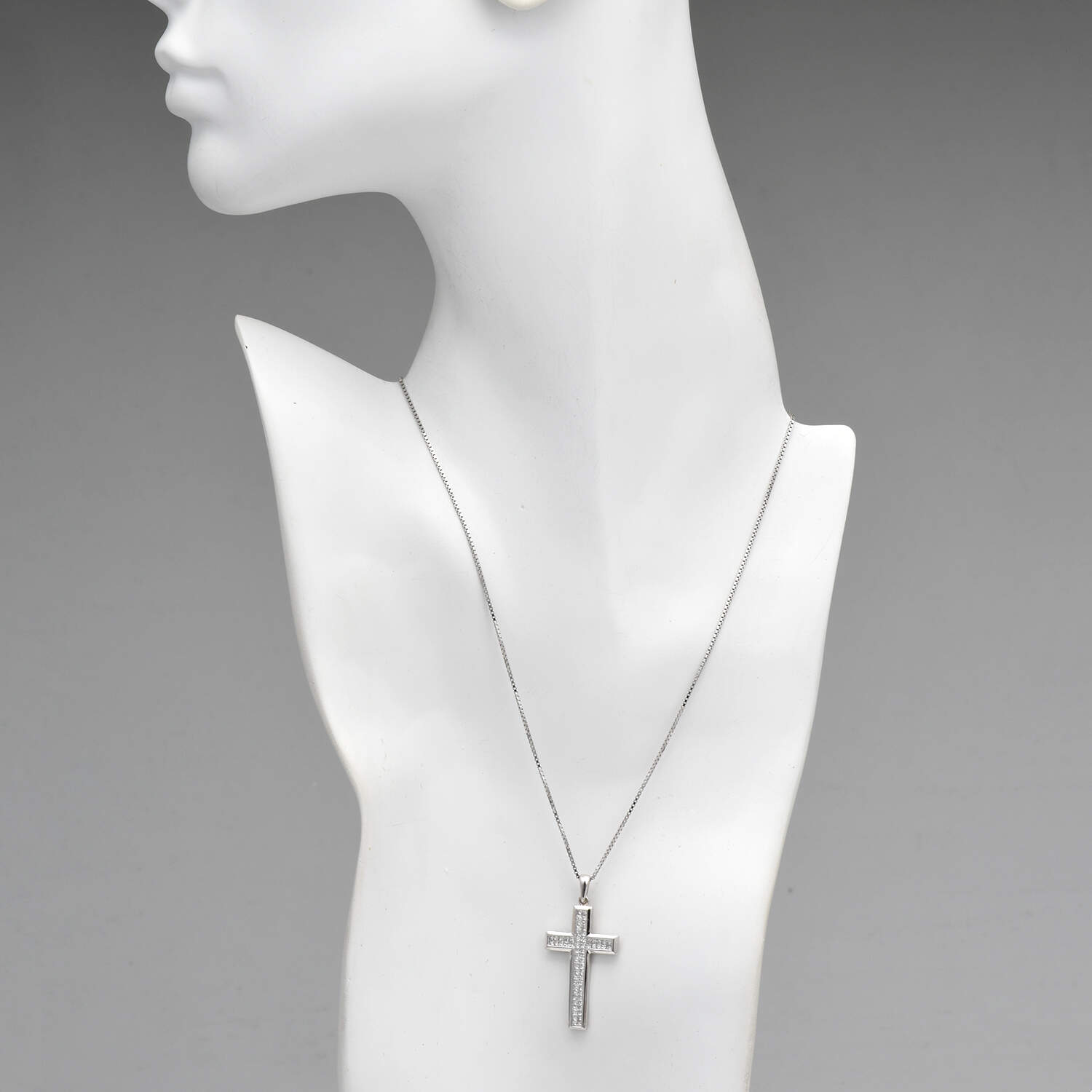 18/14KW Diamond (1.28) Invisible Set Cross Pendant-4