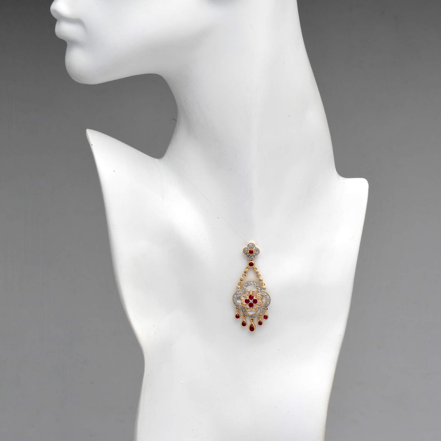 14KYW Ruby(0.78) Diamond(0.44) & Mother of Pearl Pendant-3