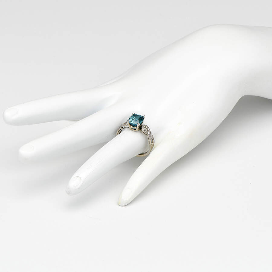 14KW Blue Zircon(3.98) & Diamond(0.10) Ring-5